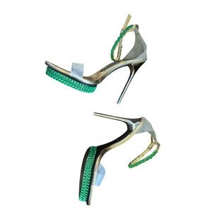 Jessica Rich Green Chain Platform Heels Gold Ankle‎ Strap Shoes - Size 40